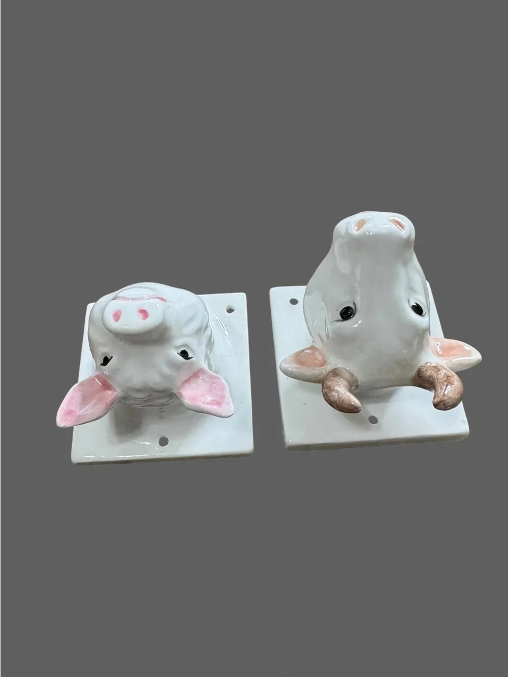 Ceramic Pig and Cow Wall Hooks - White and Pink Home Wall Decor